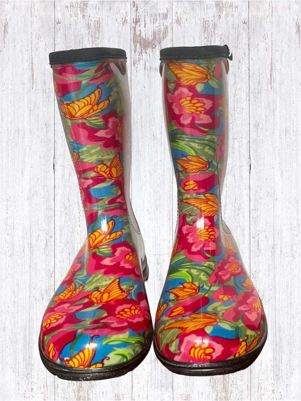 EUC Sloggers Women’s Mid-Calf 10” Pink Floral Rain/Garden Waterproof Boots Sz 9